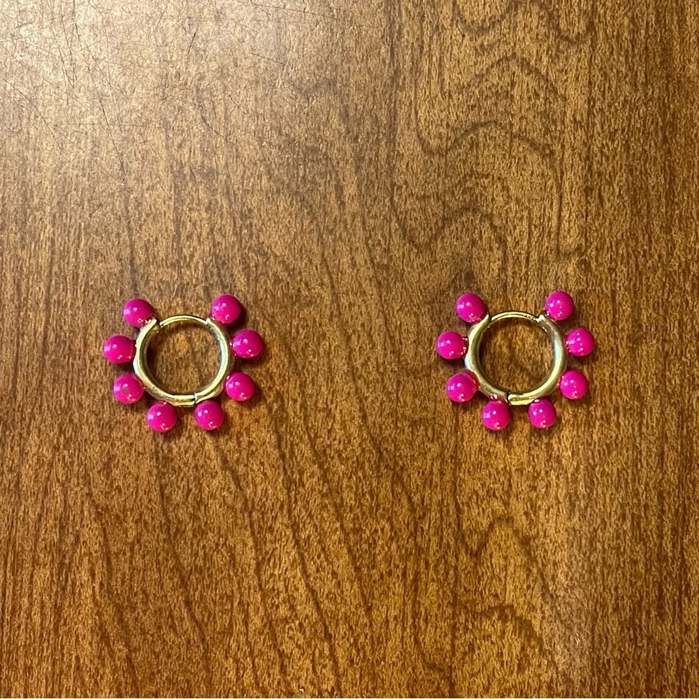 J. Crew Pink Pearl Charm Huggie Hoops